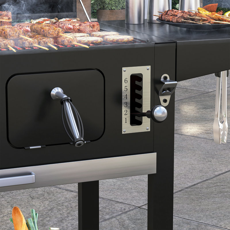Barbecue d'extérieur au charbon de bois avec tablettes latérales