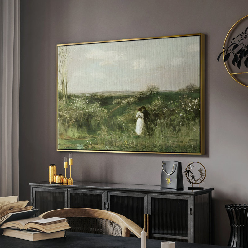 Paysage rétro - CCXLVI, Toile avec cadre flottant or, H 27 po x l 41 po x P 2 po