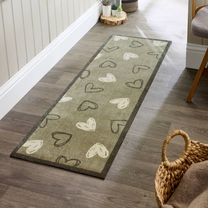Non-Slip Welcome Hearts Sage Indoor Doormat Runner
