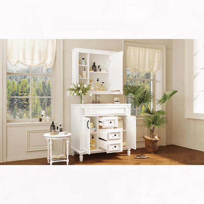 36" Bathroom Vanity Set with Mirror Cabinet and 2 Soft-Closing Doors