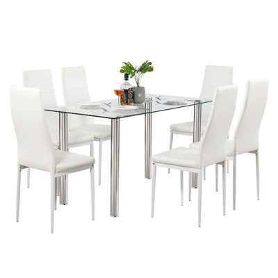 Anlly 6 - Person Glass Top Four Leg Dining Set