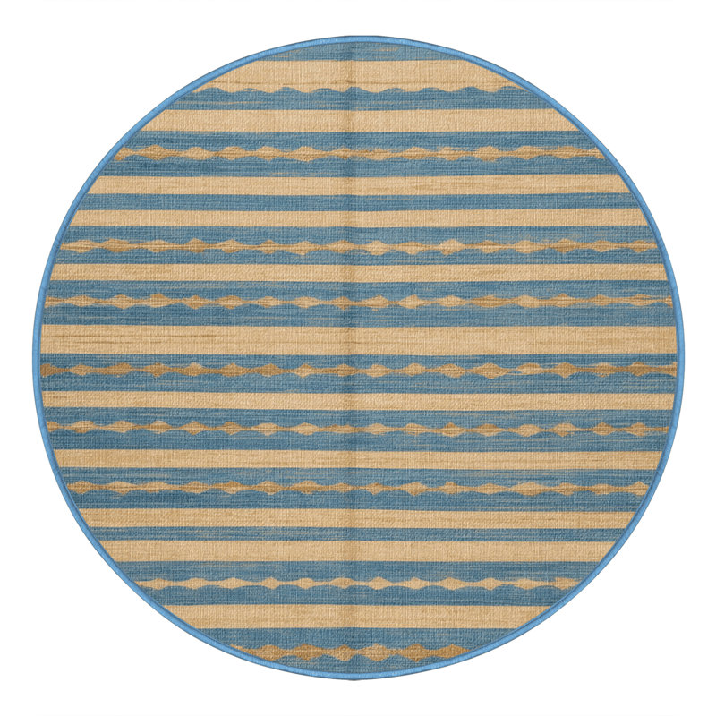 Washable Sky Blue Cream Striped Area Rug, Rectangle 7' x 9'