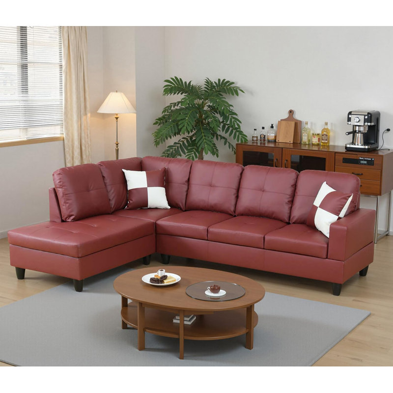 2 - Piece Faux Leather Sectional, Left Hand Facing, Red Faux Leather