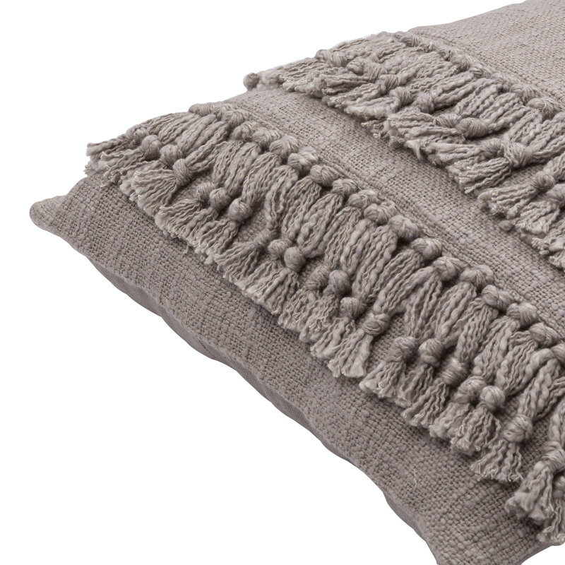 Tassels Down Throw Pillow, 20" x 20", Taupe Gray