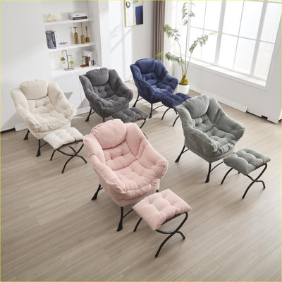 Fauteuil d'appoint moderne rembourré avec repose-pieds, fauteuil paresseux rose avec accoudoirs et amp; Poche latérale, fauteuil de lecture pour petits espaces, adultes