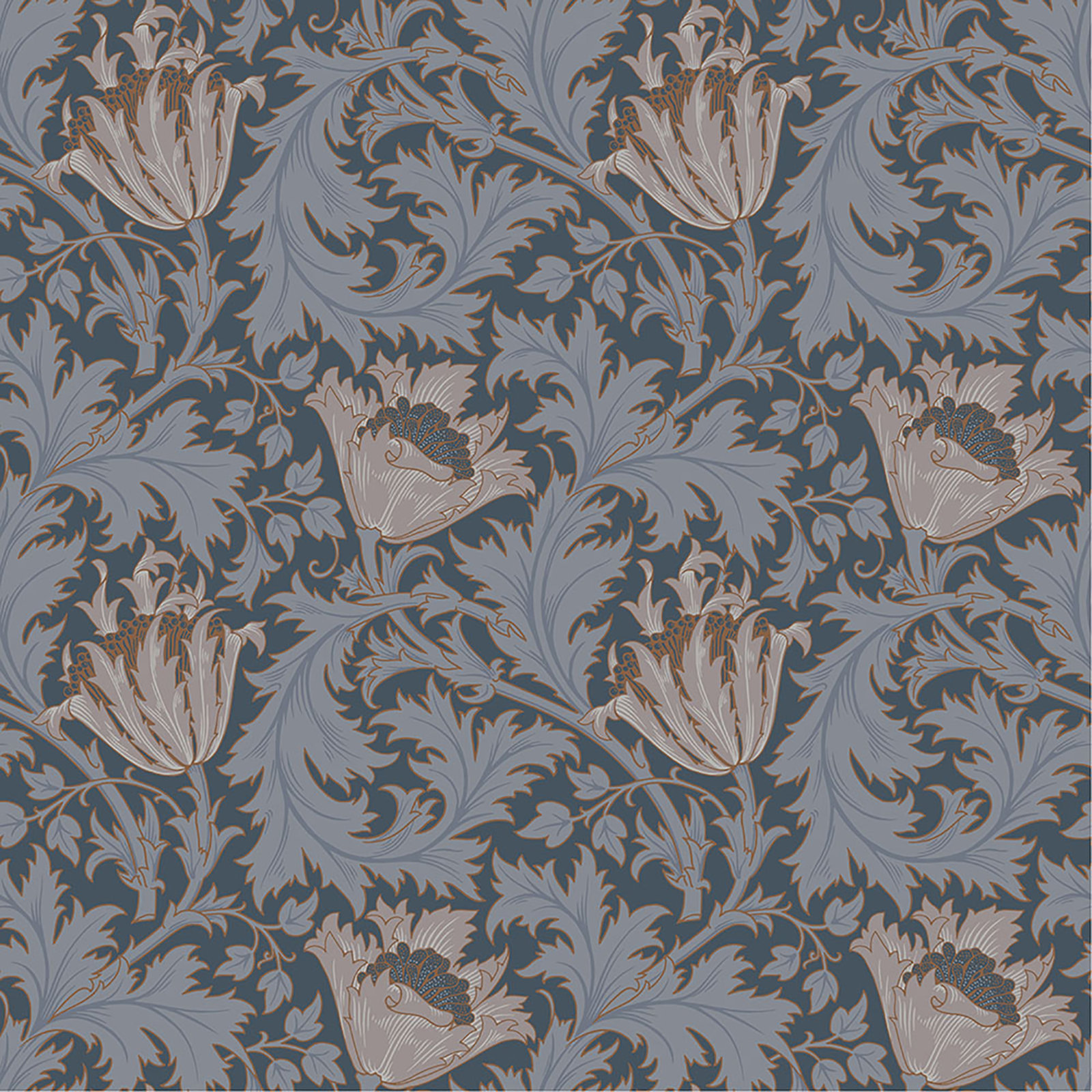 Anemone Floral Wallpaper, Dark Blue