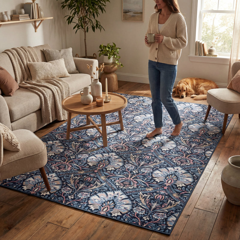  Aurenda Floral & Paisley Washable Rug, Runner 2'6" x 8'