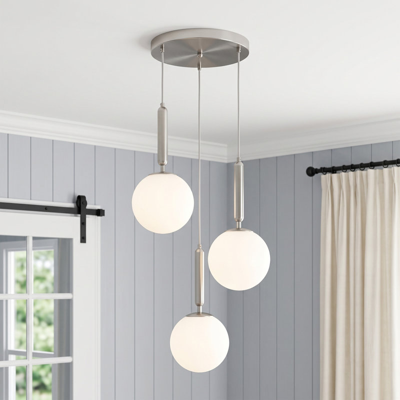 Suspension à 3 globes lumineux, Nickel brossé, 3