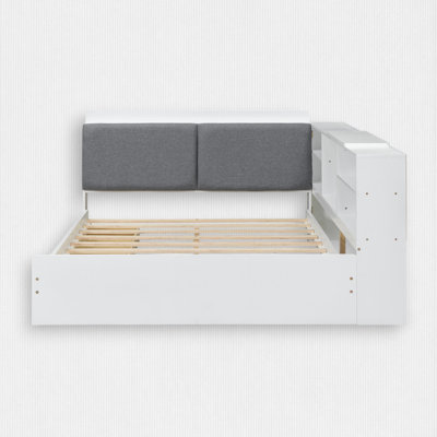 Lit plateforme double avec tête de lit à rangement