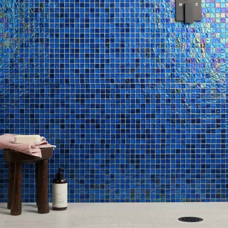 Splash 1X1 Polished Glass Mosaic Tile, Lagoon Blue