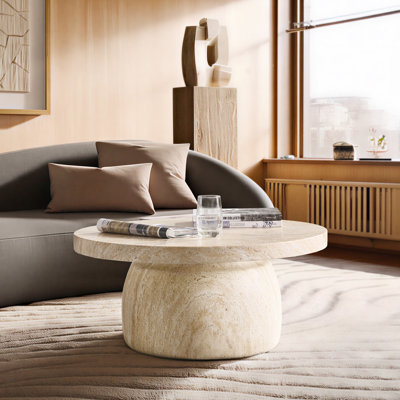 Watterson Andolise Modern 31.5"W Faux Travertine Simple Assembly Round Coffee Table