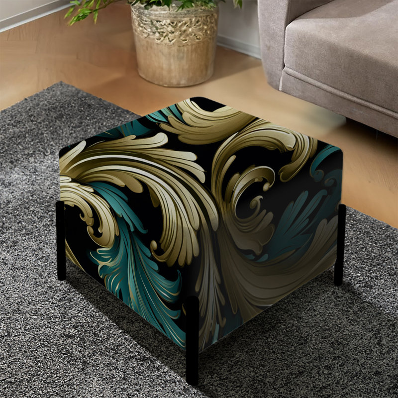 Motif damassé de luxe doré et vert - Repose-pieds carré damassé