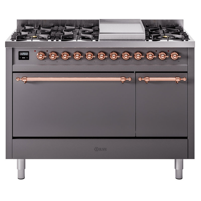 ILVE Nostalgie II, cuisinière à double combustible de 48 po, 8 brûleurs, plaque chauffante, Propane liquide
