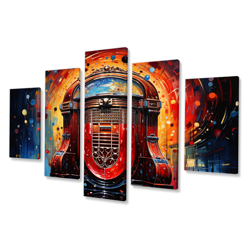 Jukeboxe Popart Rhythm Reflections I - reproduction d'art sur toile - 5 panneaux