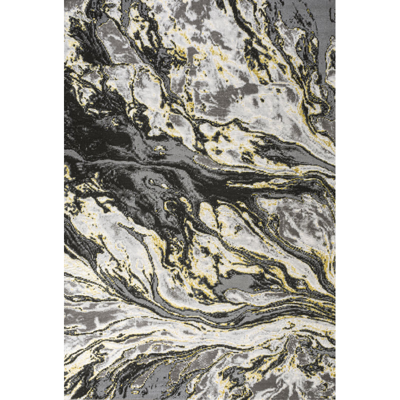 Horfield Abstract Black/Yellow Rug, Rectangle 2'9" x 5'