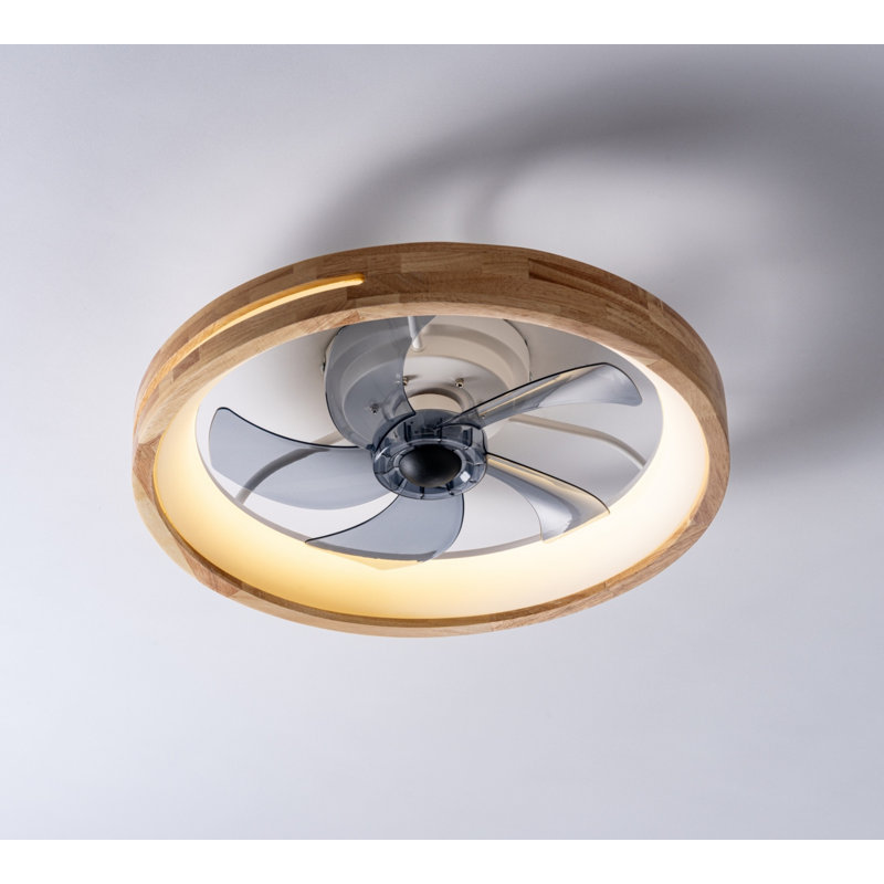 Alzeera 19.7" Modern Farmhouse Wood Ring Flush Mount LED Fandelier with Remote