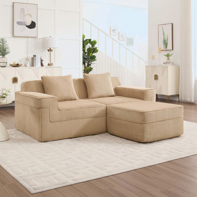 Canapé modulaire en forme de L à 2 places Boneless, canapé modulaire Cloud avec assise profonde, canapé modulaire moderne à 2 places avec coussins décoratifs et 1 repose-pieds mobile