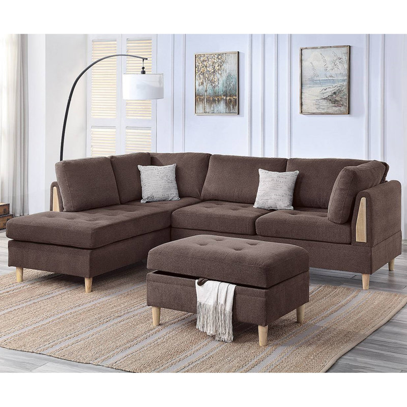 Upholstered L-Shaped Sectional Reversible, Chocolate