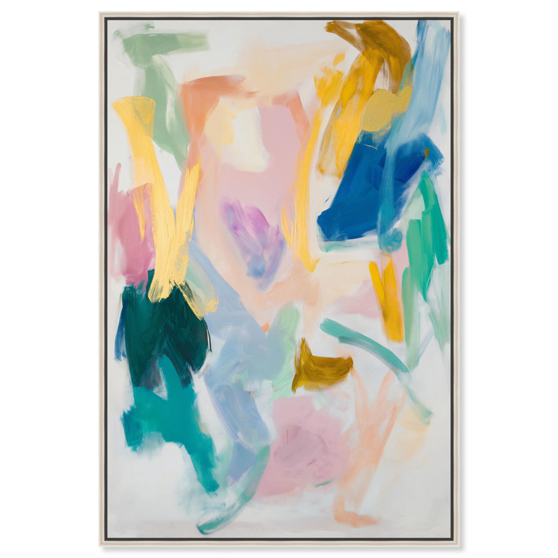 «Brushstroke Bliss», toile moderne de couleur abstraite par Art Remedy, Cadre argenté, H 46 po x l 31 po x P 1,2 po