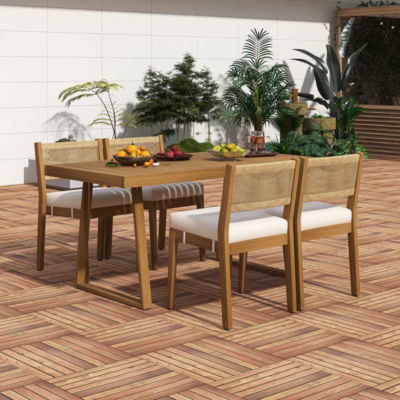 Ensemble de table et chaises d'extérieur en bois d'acacia, Beige