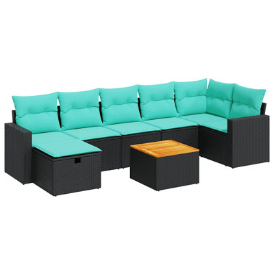 Ensemble de canapé de patio 8 pièces avec coussins d'extérieur en rotin de polyester noir contemporain