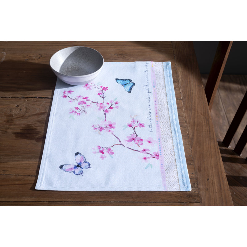Blossom in Spring Cotton Butterfly Print Rectangle Placemats Set