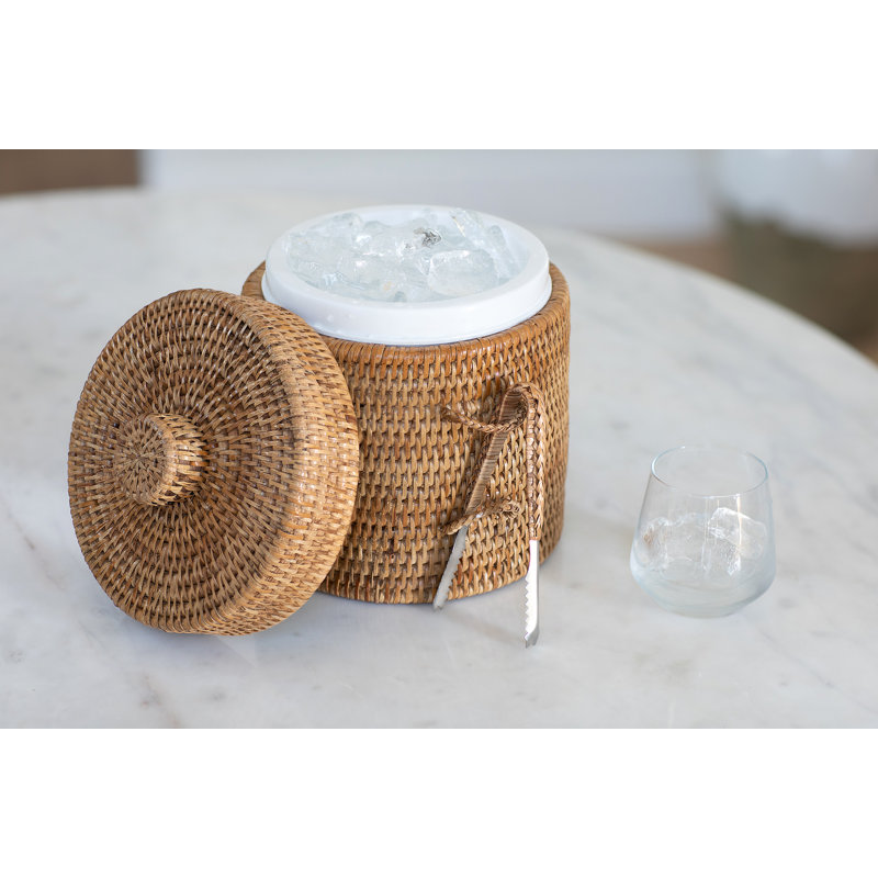 Wynwood Rattan Ice Bucket, 13" H x 10" W x 10" D, Honey Brown