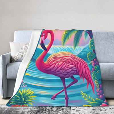 Tropical Flamingo Throw Blankets Black Pineapple Green Leafs Soft Throw Blanket Cozy Blanket Stylish Printed Room Decor For Sofa Couch Travel, 60 x 80 in