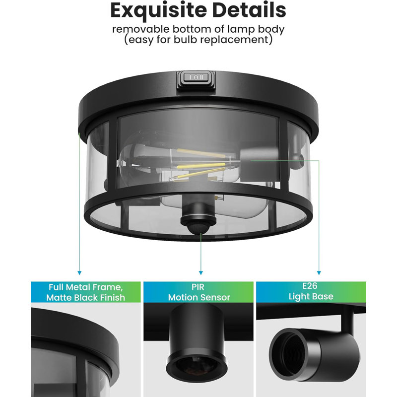3-Mode Motion Sensor Outdoor Ceiling Light – Dusk to Dawn Flush Mount Porch Light