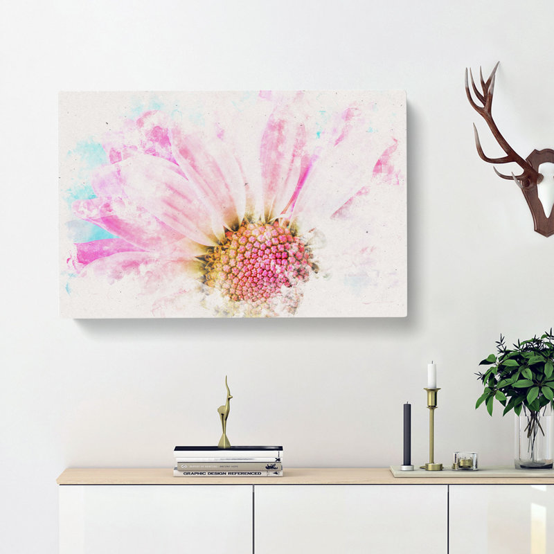 Pink Daisy Flower Watercolour - Wrapped Canvas, 40cm H x 60cm W x 3cm D