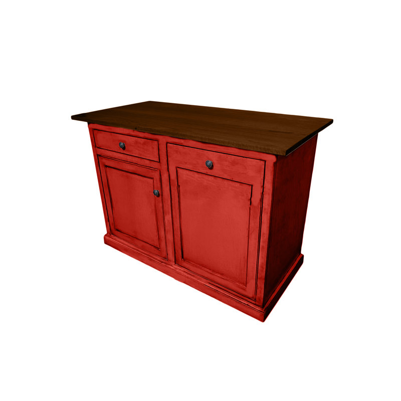 Traditional 48" Solid Wood Kicthen Island with trash bin compartment and Drop Leaf, Persimmon Red