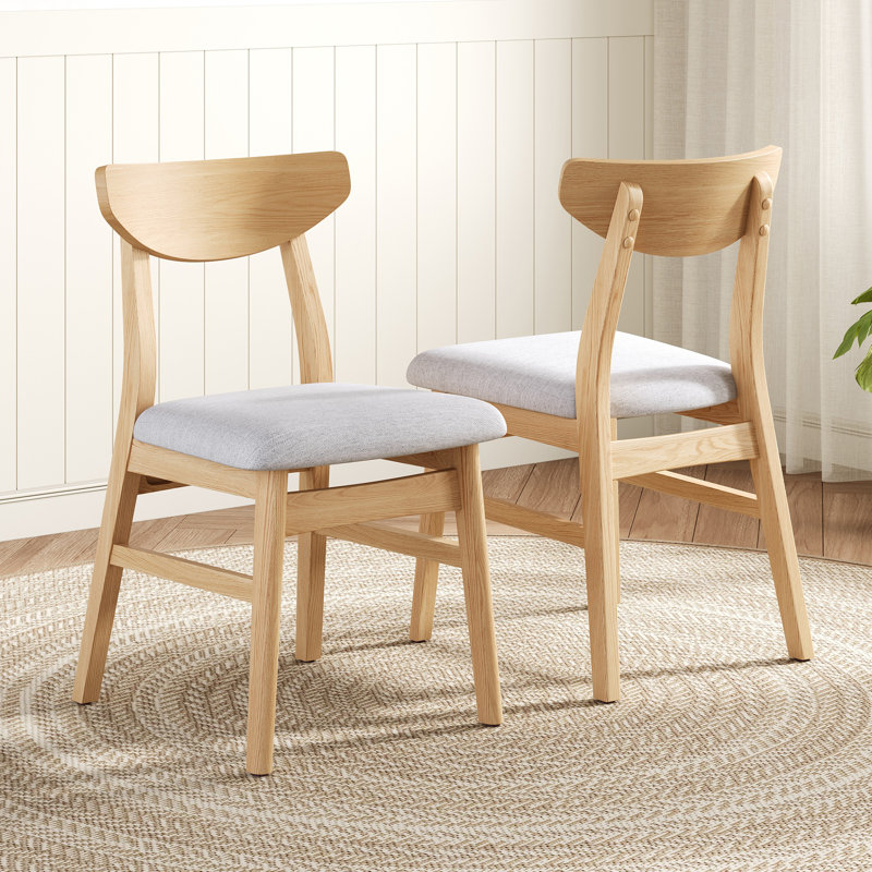 Ensemble de 2 chaises de salle à manger modernes, dossier incurvé en bois d'hévéa, assise grise pour cuisine, Natural Wood 2