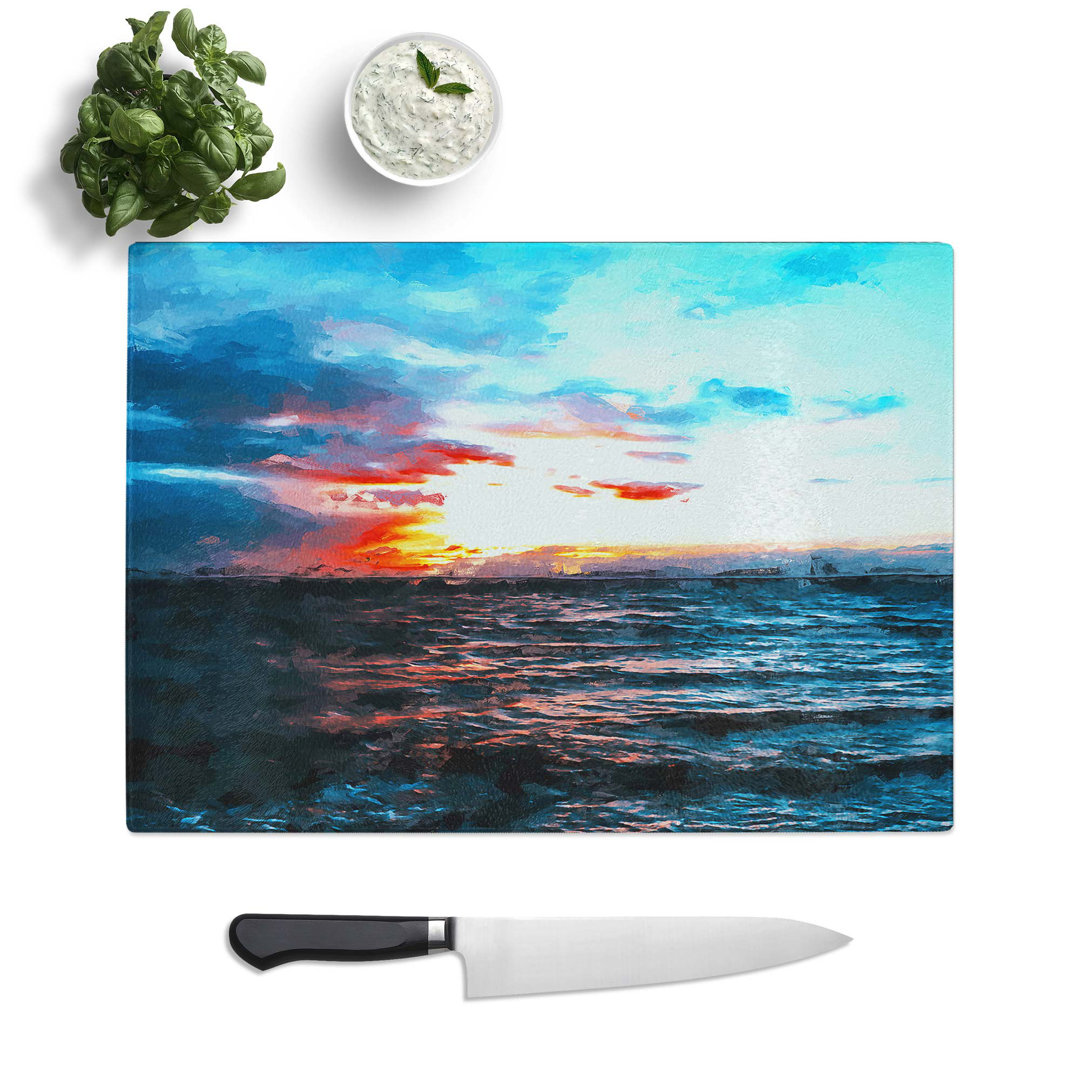 Glass Moody Skies Above The Ocean in Abstract Chopping Board