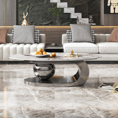 Table basse ovale en faux marbre