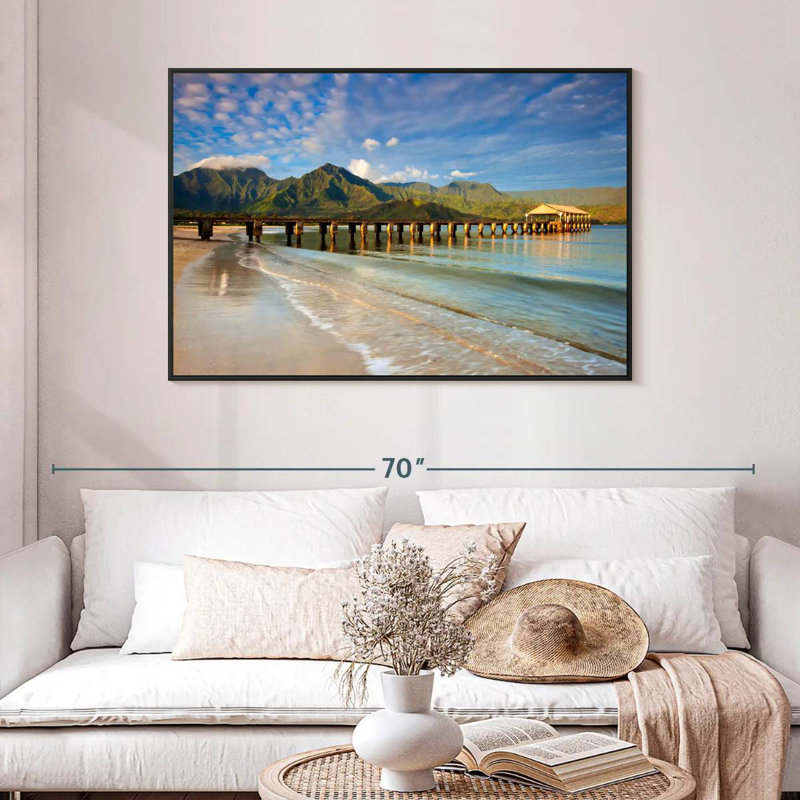 Quai Hanalei Bay, 46 po x 31 po, Cadre flottant noir