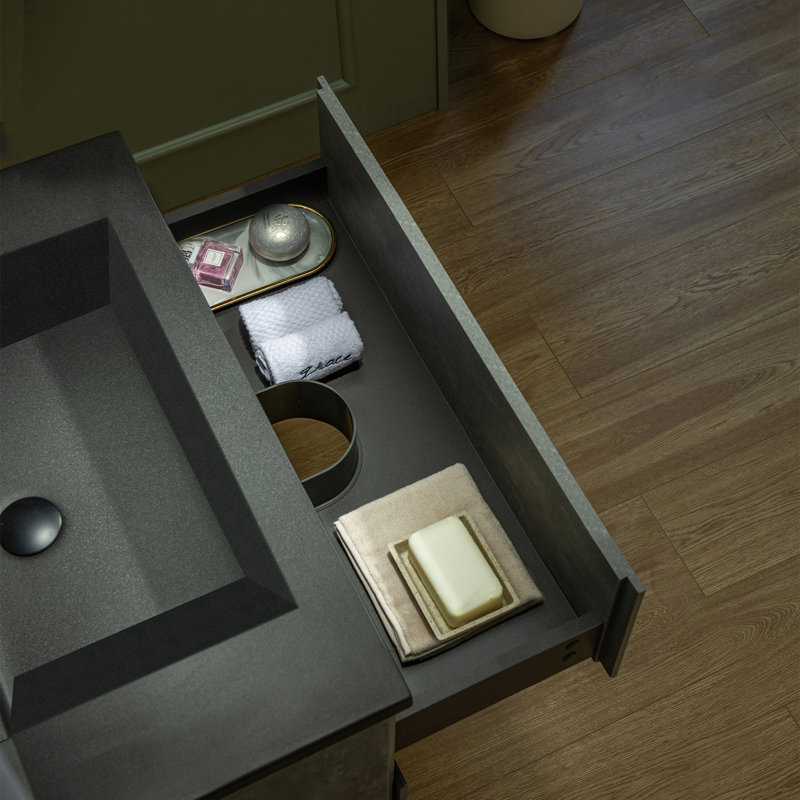 Vital 29-1/2 in. W x 19-5/8 in. D Wall Mounted Floating Bathroom Vanity in Grey with Composite Vanity Top, Black