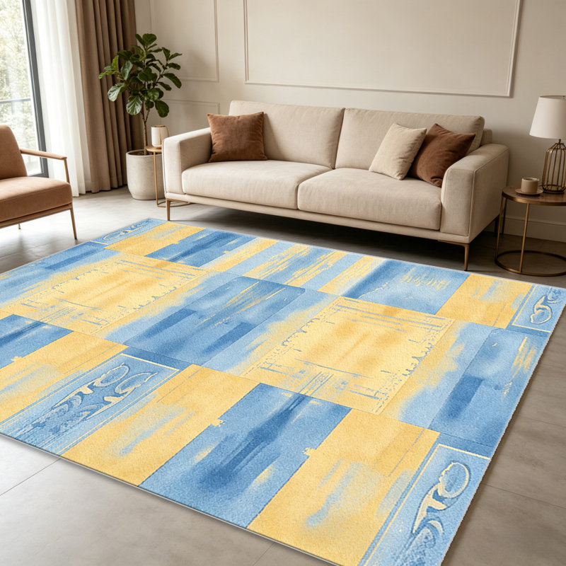 Sunny Blue Abstract Tribal   area rugs for Living Room, Soft and Comfortable, Suitable for all seasons, easy to maintain, machine washable Indoor floor mat, Under Table Farmhouse suitable for Bedroom, Dining Room, Study,  Balcony, Home Decor Patio