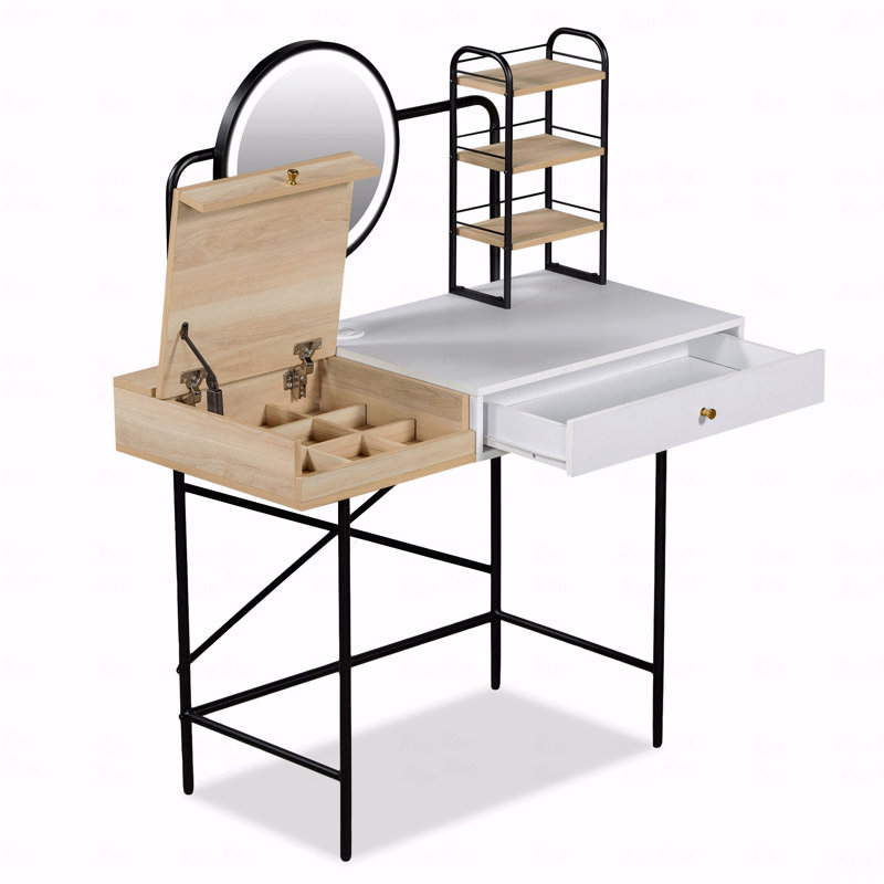 Coiffeuse (coiffeuse) - coiffeuse de maquillage 40 po avec miroir lumineux 3 modes et sans fil avec station de charge, coiffeuse avec tiroir et 3 tablettes ouvertes pour un grand espace de rangement, blanc, pour la chambre à coucher