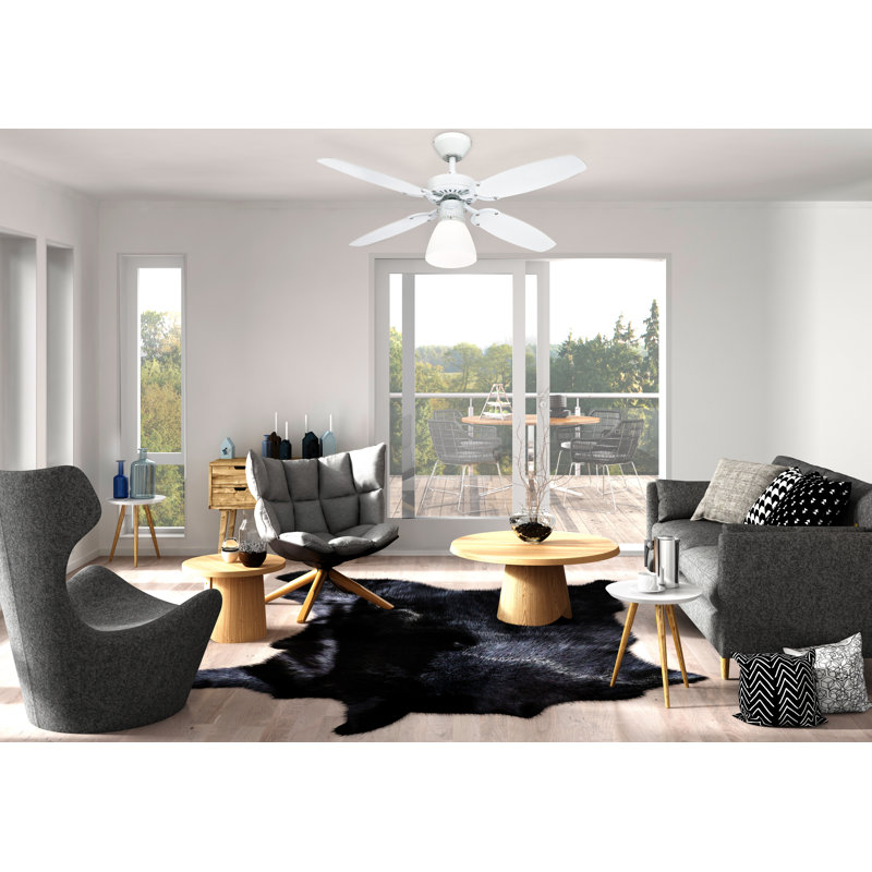 105cm Ceiling Fan with Light Kit, White with White/Brown Blades