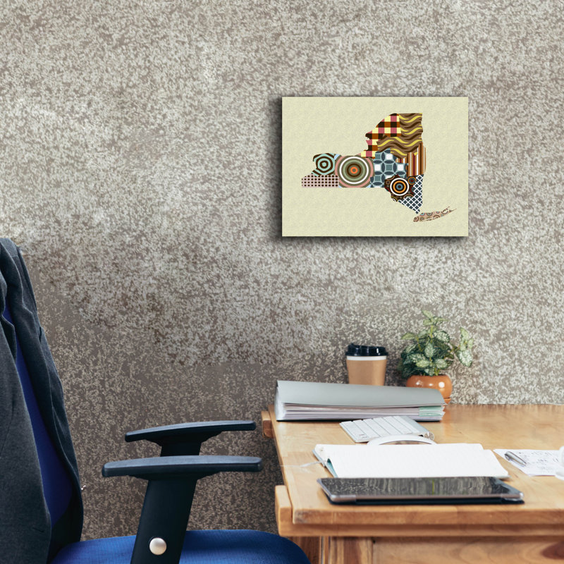 «New York State Map» par Lanre Adefioye, art mural sur toile, H 12 po x l 16 po x P 0,75 po