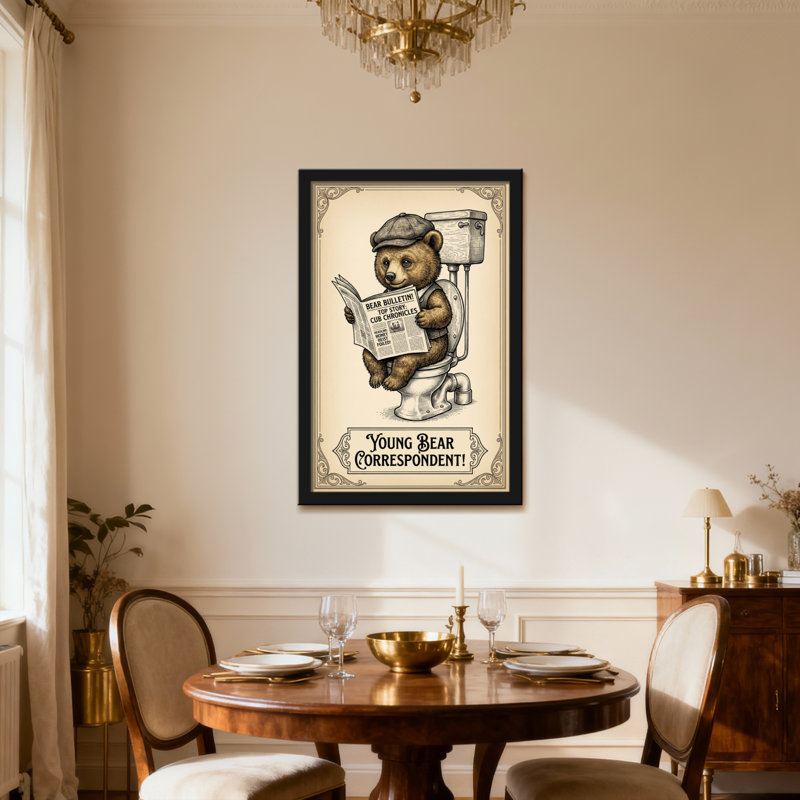 Bain et buanderie lisant un journal sur la toilette, Toile tendue, Ne s’applique pas, H 18 po x l 12 po