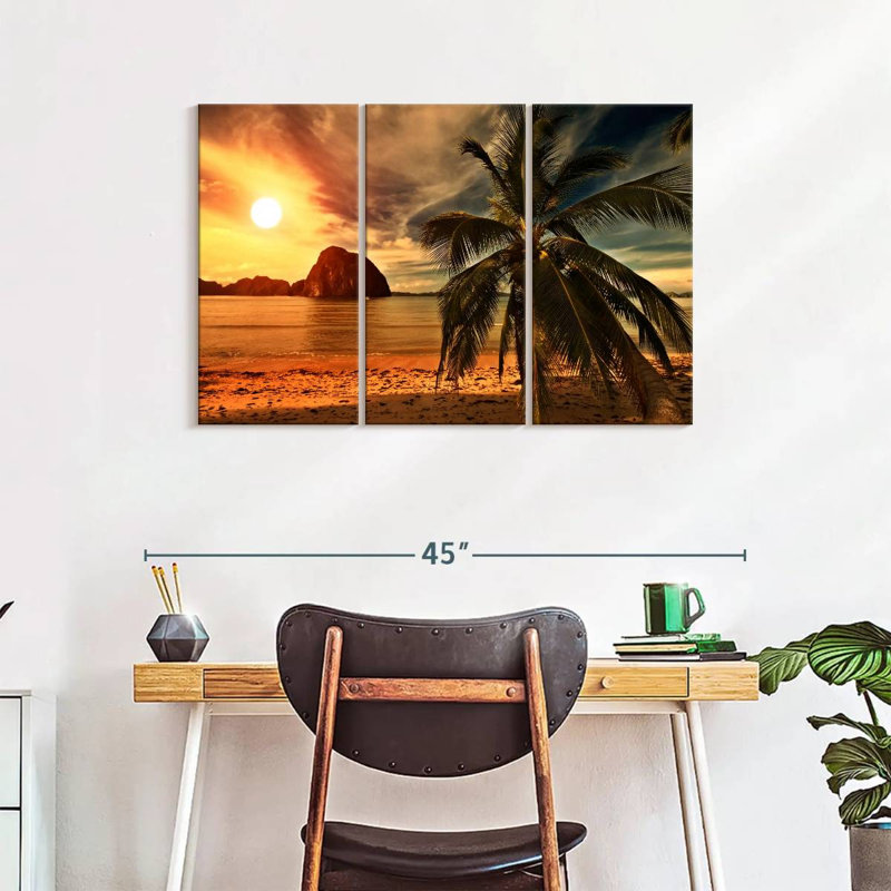 Hot Beach Sunset, ensemble de 3 pièces sur toile, H 24 po x l 38 po x P 1,25 po