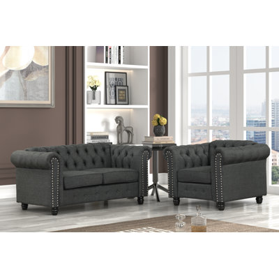 2 Piece Linen Blend Standard Foam Living Room Set by USLivings