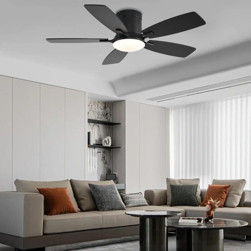 42 inch Low Profile Ceiling Fan with Light and Remote Control, Black, Black