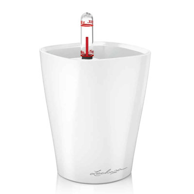 Mini-Deltini self-watering square plastic planter with water level indicator for indoor use, White High Gloss