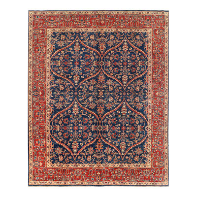 Tapis bleu / rouge / beige en laine tissé à la main Aryana