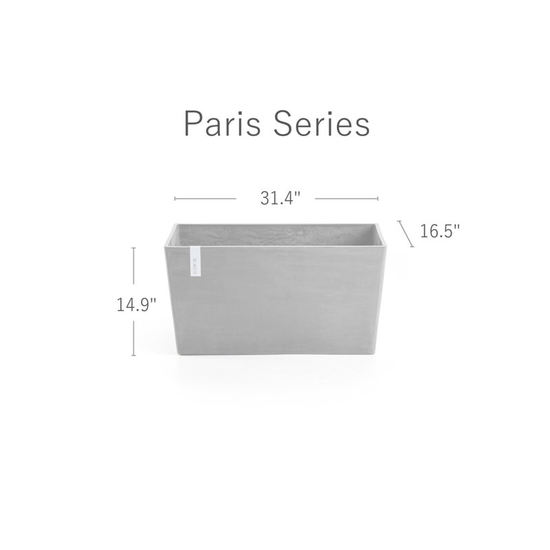 Pot Planter, White Gray, 15" H x 31.5" W x 16.5" D