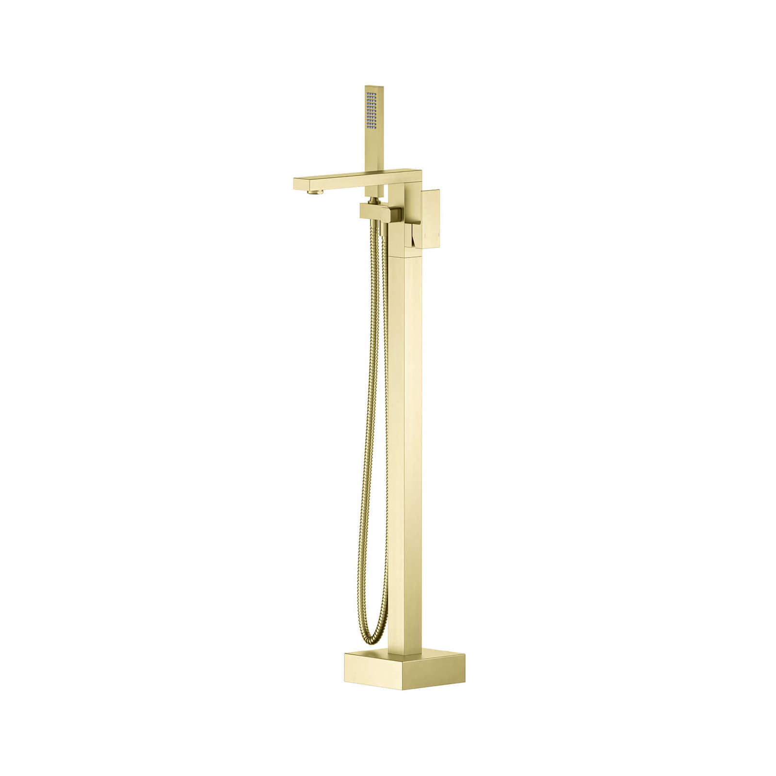 Cube Floor Tub Spout with Diverter, Brushed Gold