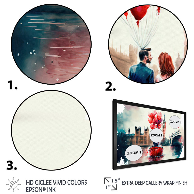 Couple romantique sur l'eau II - Impression sur toile, Cadre simple noir, H 24 po x l 32 po x P 1 po