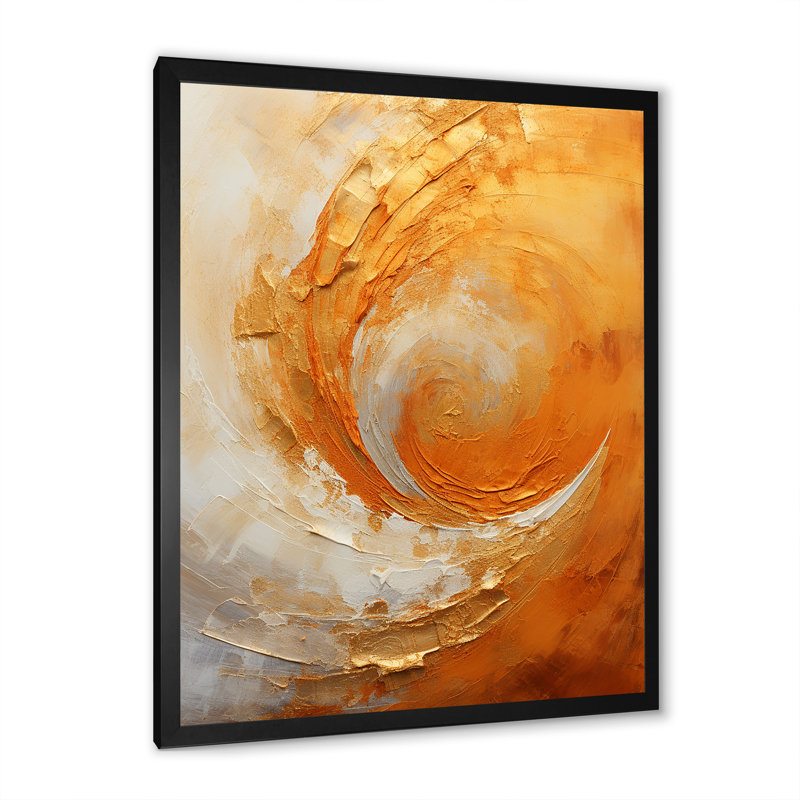«Gold Orange Desert Mirage Spiral II - Abstract Spirals», art mural sur toile, H 32 po x l 24 po x P 1 po, Cadre simple noir